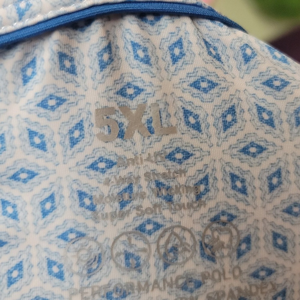 Mens 5XL Golf Shirt Blue Geometric Diamond 4-Way Stretch Big & Tall - Picture 4 of 4